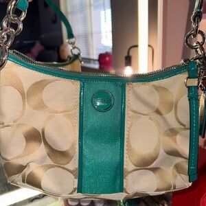 Coach Beige and Green Shoulder Bag